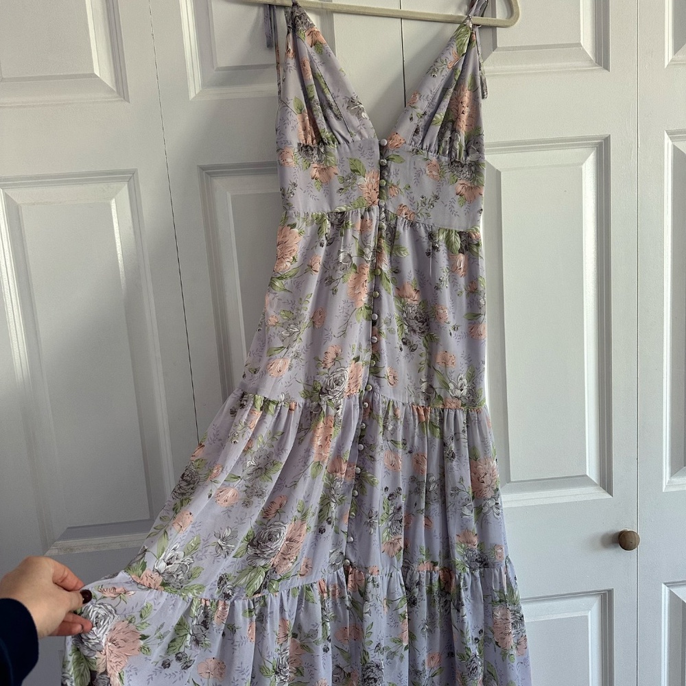Lulus Everlasting Sight Lavender Floral Print Tie-Strap Midi Dress Size M - Picture 3 of 5